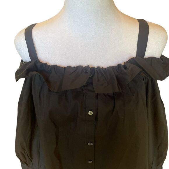 Loft Black Ruffle Off The Shoulder Button Up Blouse Size Medium Petite NWT - Picture 5 of 10